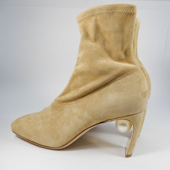 Nicholas Kirkwood Maeva Faux Pearl Stretch Booties 38 8 Curved Heel Suede $895 - Picture 4 of 15